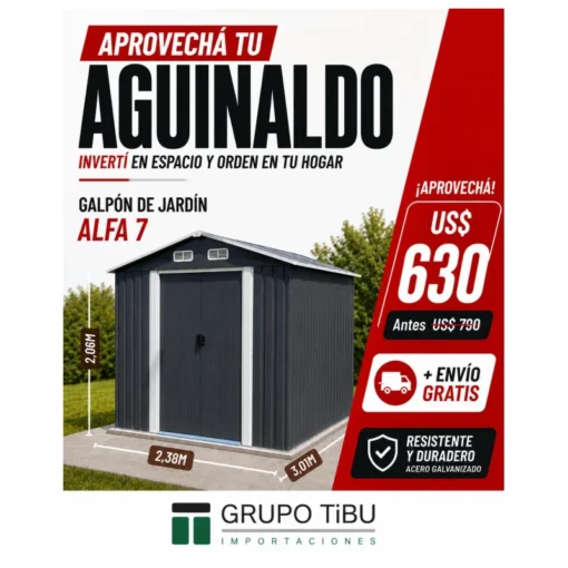 Galpón de jardín prefabricado. Modelo ALFA 7